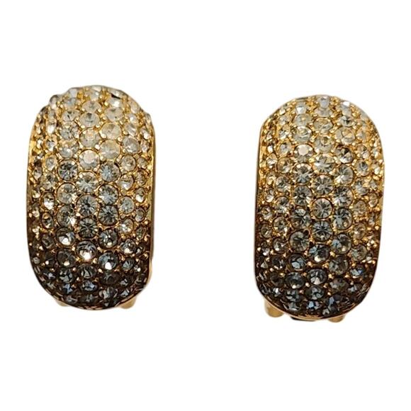 Christian Dior Half Dome Rhinestone Gold Tone Clip on Earrings, Vintage - Picture 1 of 5
